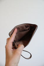 Coach Tan Monogram Corner Zip Wristlet