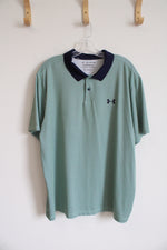 Under Armour Green Navy & White Patterned The Performance Polo Shirt | 2XL