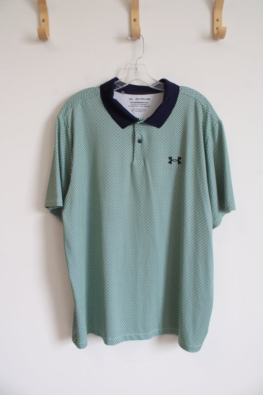 Under Armour Green Navy & White Patterned The Performance Polo Shirt | 2XL