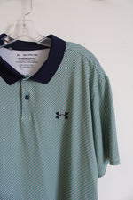 Under Armour Green Navy & White Patterned The Performance Polo Shirt | 2XL