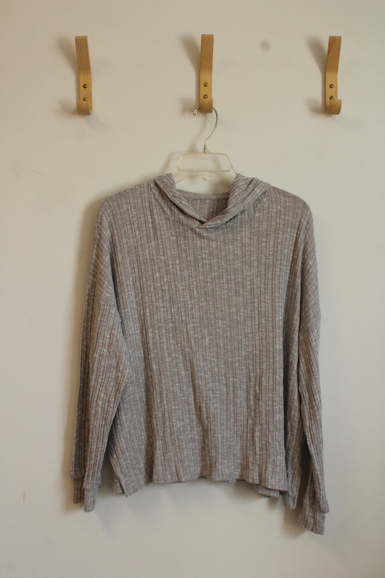 American Eagle Gray Cropped Lightweight Hoodie | M