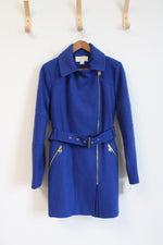 NEW Michael Kors Blue Wool Blend Belted Coat | M