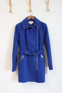 NEW Michael Kors Blue Wool Blend Belted Coat | M