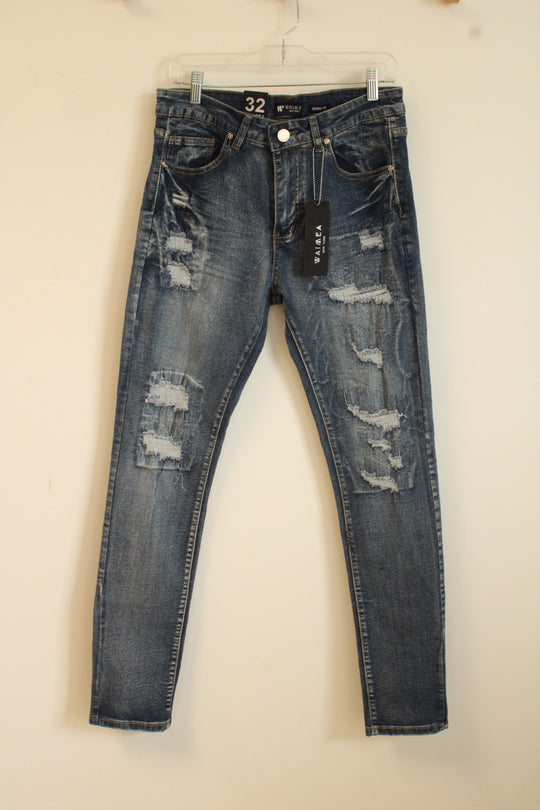 NEW Waime New York Medium Wash Distressed Skinny Jeans | 32 x 31
