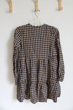 NEW LOFT Navy Gold & White Metallic Plaid Dress | XXS Petite