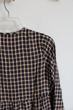 NEW LOFT Navy Gold & White Metallic Plaid Dress | XXS Petite