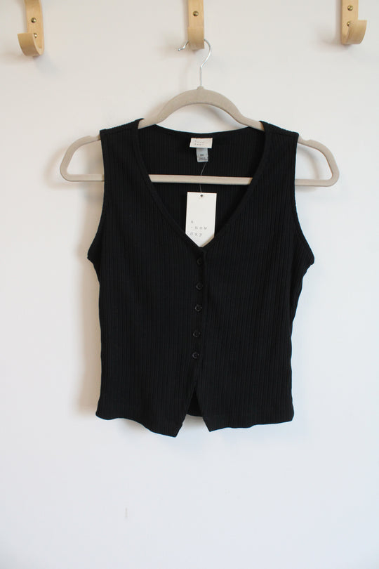 NEW A New Day Black Ribbed Button Down Tank | XS