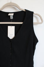 NEW A New Day Black Ribbed Button Down Tank | XS