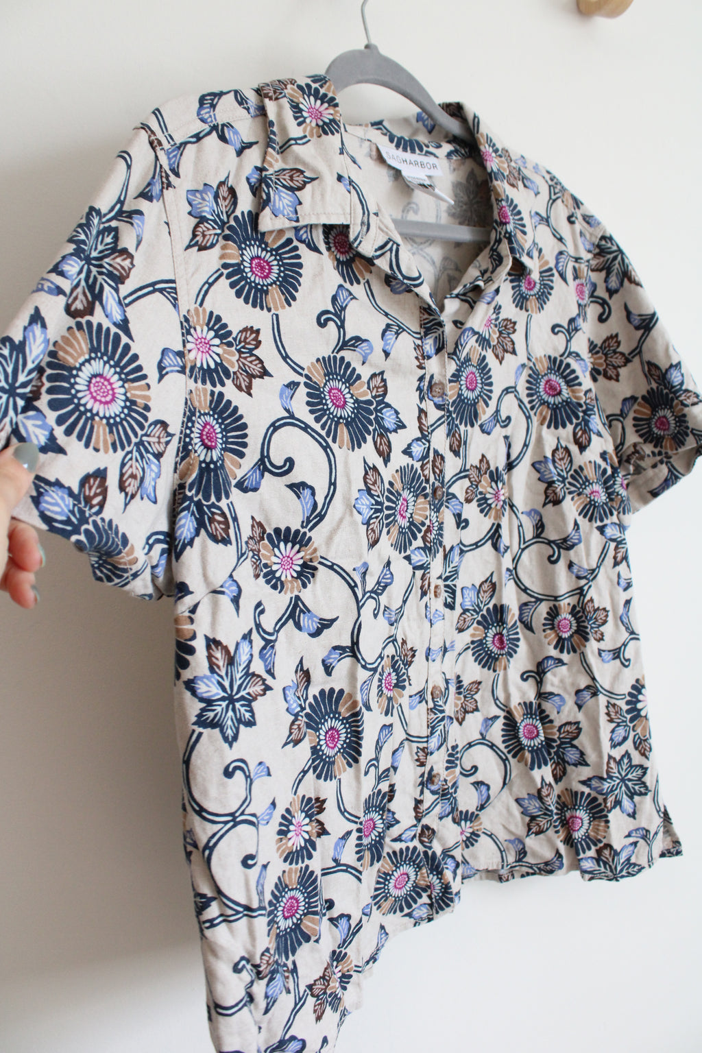 Sag Harbor Linen Blend Patterned Top | XL