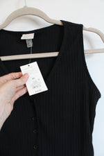 NEW A New Day Black Ribbed Button Down Tank | XS
