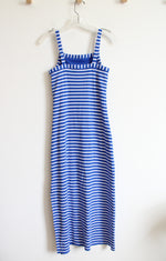 LOFT Blue & White Striped Ribbed Knit Fitted Dress | 0