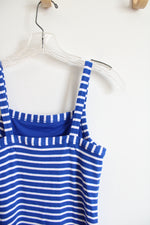 LOFT Blue & White Striped Ribbed Knit Fitted Dress | 0