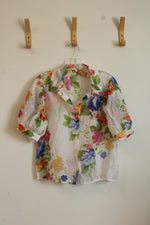 Lucky & Coco Floral Puff Sleeve Sheer Blouse | L