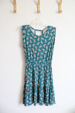 LOFT Teal Floral Ruffled Edge Dress | XS