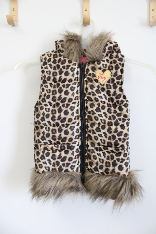 Betsy Johnson Leopard Print Faux Fur Puffer Vest | 6X