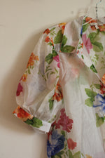 Lucky & Coco Floral Puff Sleeve Sheer Blouse | L