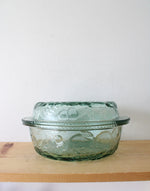 Vintage Libbey Orchard Fruit Green Covered Casserole Dish