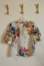 Lucky & Coco Floral Puff Sleeve Sheer Blouse | L