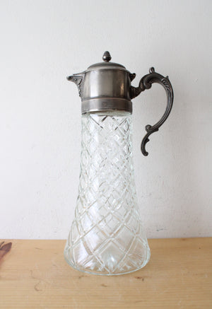 Vintage Cut Glass Silver Plated Claret Pitcher