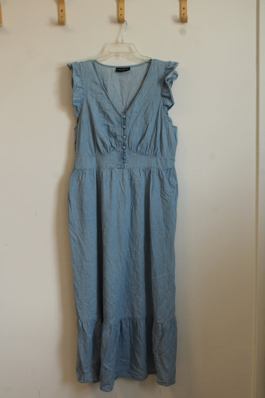 Lane Bryant Denim Maxi Dress with Ruffles | 14