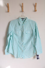 NEW Chaps Blue Linen Blend Button Down Top | 1X
