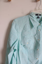 NEW Chaps Blue Linen Blend Button Down Top | 1X