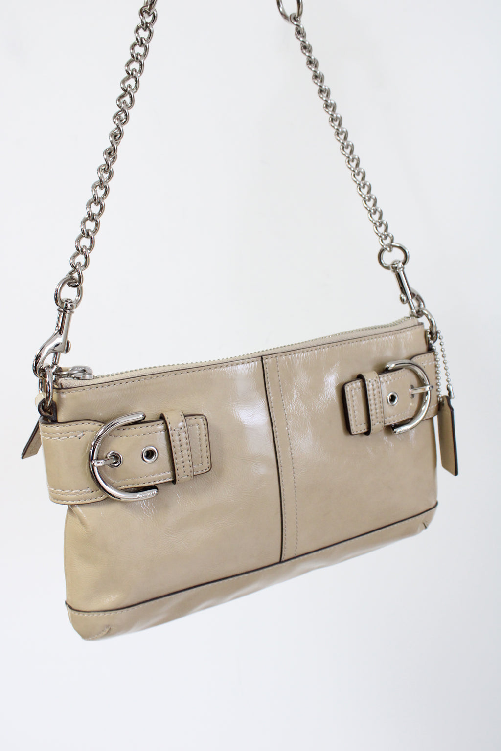 Coach Soho Patent Leather Silver Chain Handle Buckle Bag