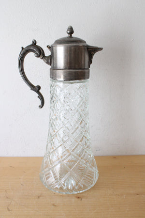 Vintage Cut Glass Silver Plated Claret Pitcher