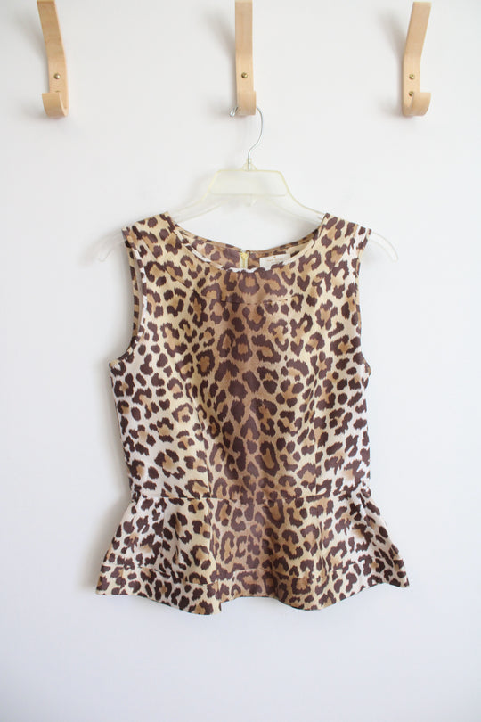 Kate Spade Brown Leopard Print Peplum Silk Top | 2