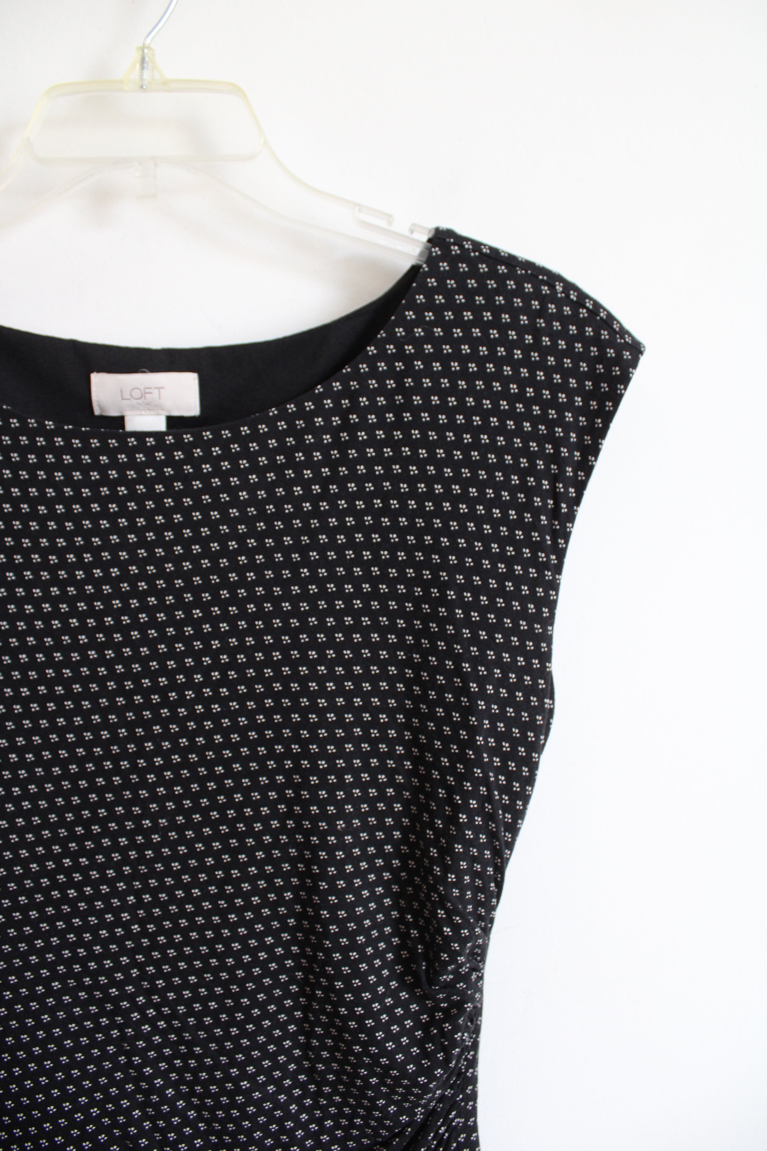 LOFT Black & White Patterned Side Ruched Dress | S