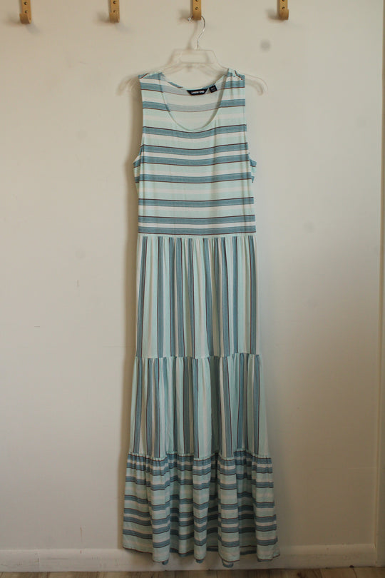 Lands' End Blue Striped Ruffle Bottom Maxi Dress | M-T