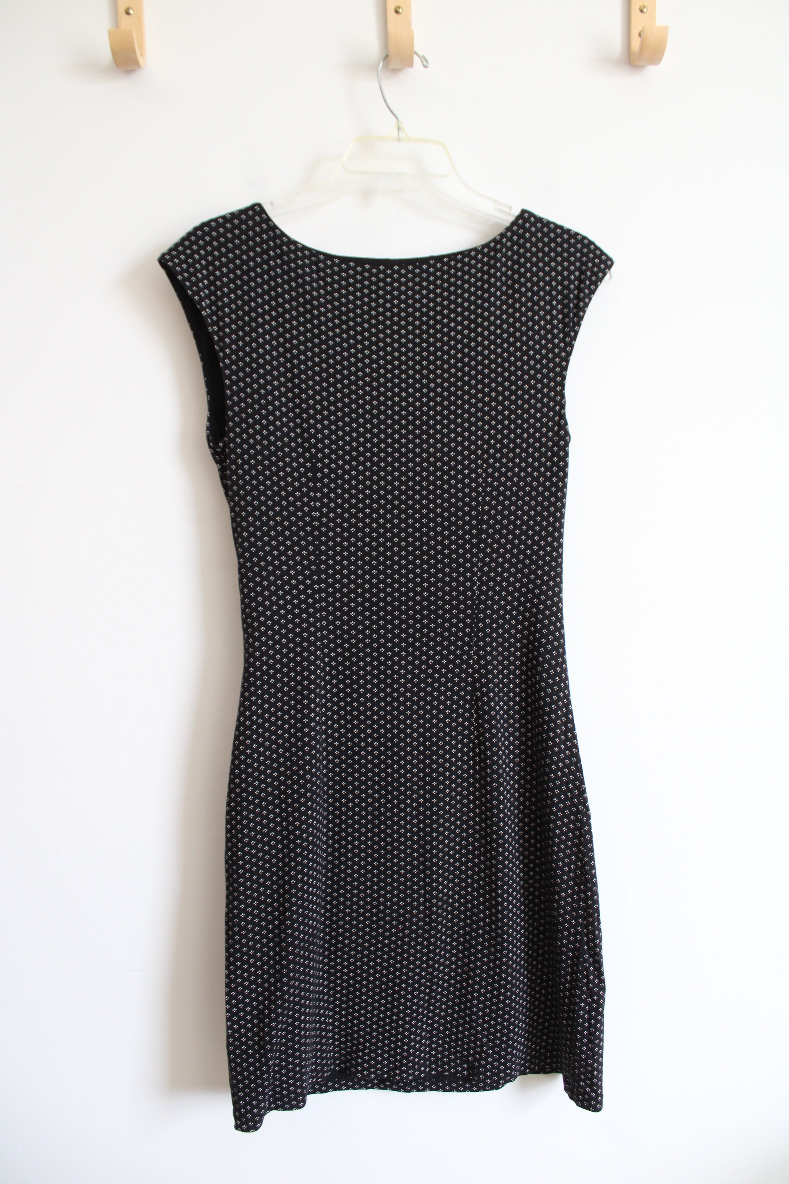 LOFT Black & White Patterned Side Ruched Dress | S
