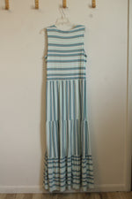 Lands' End Blue Striped Ruffle Bottom Maxi Dress | M-T