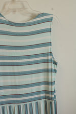 Lands' End Blue Striped Ruffle Bottom Maxi Dress | M-T