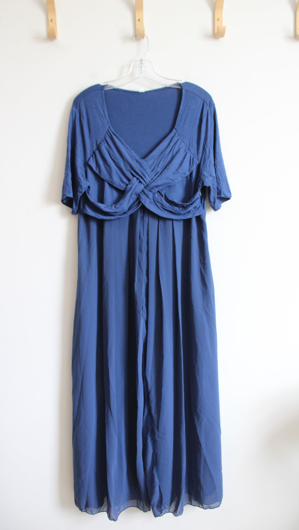 NEW Dusty Blue Knit & Chiffon Maxi Dress | XXL