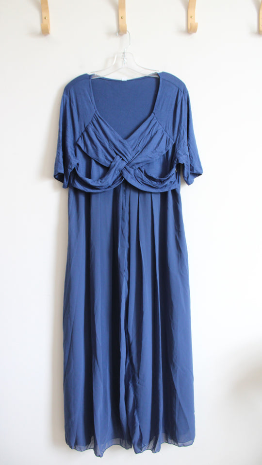 NEW Dusty Blue Knit & Chiffon Maxi Dress | XXL