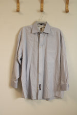Tommy Hilfiger White with Dark and Light Blue Pinstripes Button Down Collared Shirt | 15 1/2