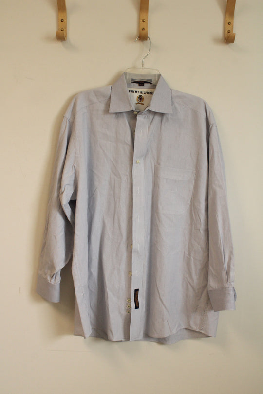 Tommy Hilfiger White with Dark and Light Blue Pinstripes Button Down Collared Shirt | 15 1/2