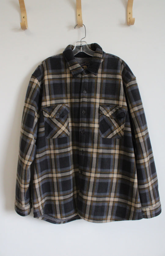 Freedom Foundry Tan & Gray Plaid Fleece Lined Shacket | XXL