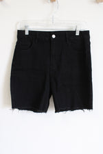 Shein Silver Flame Embroidered Pocket Black Cut Off Shorts | L (8-10)