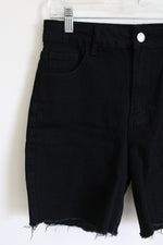 Shein Silver Flame Embroidered Pocket Black Cut Off Shorts | L (8-10)