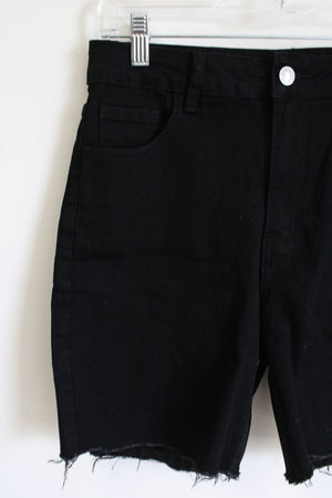 Shein Silver Flame Embroidered Pocket Black Cut Off Shorts | L (8-10)