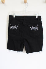 Shein Silver Flame Embroidered Pocket Black Cut Off Shorts | L (8-10)