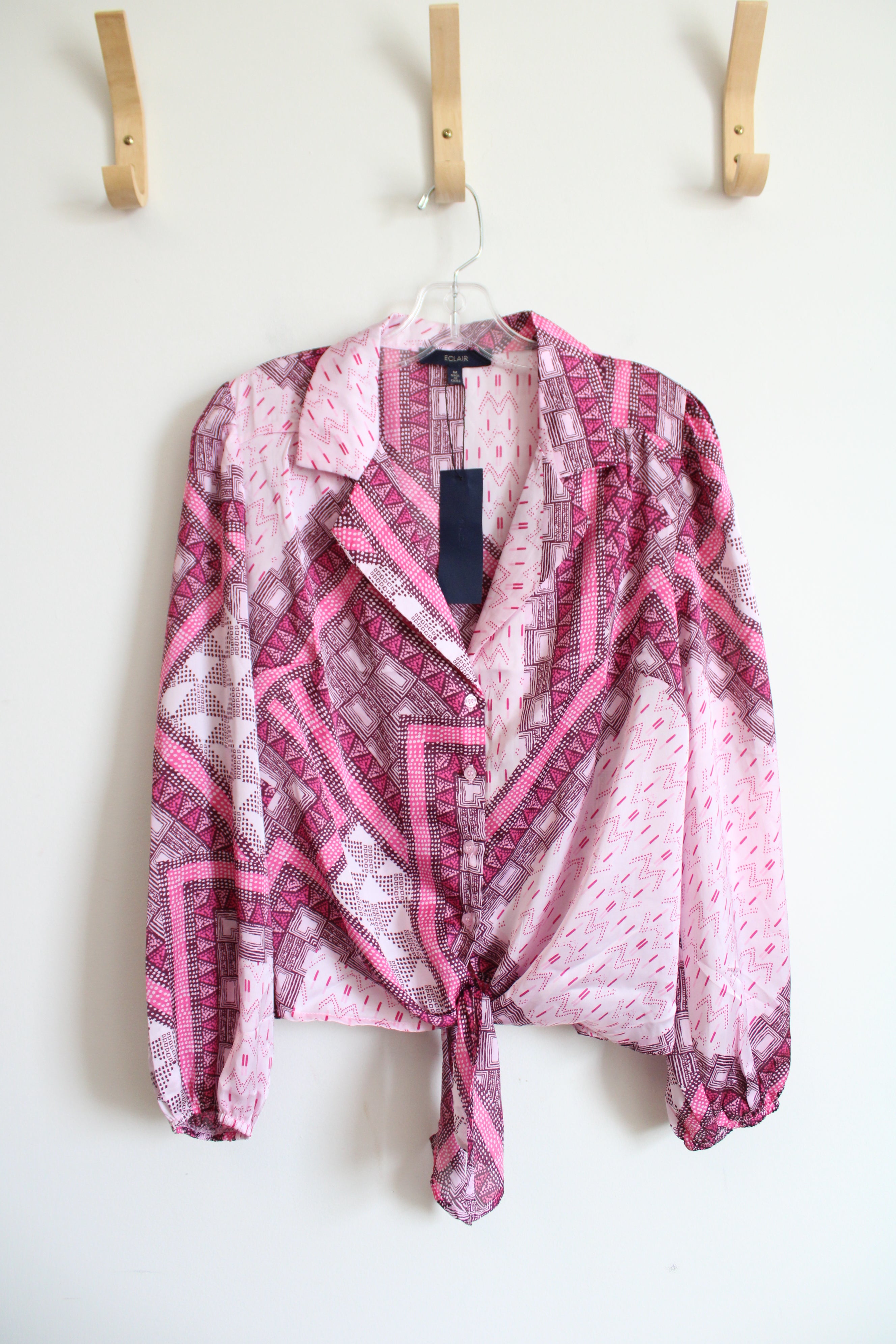 NEW Eclair Pink Patterned Button Down Tied Top | M
