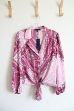 NEW Eclair Pink Patterned Button Down Tied Top | M