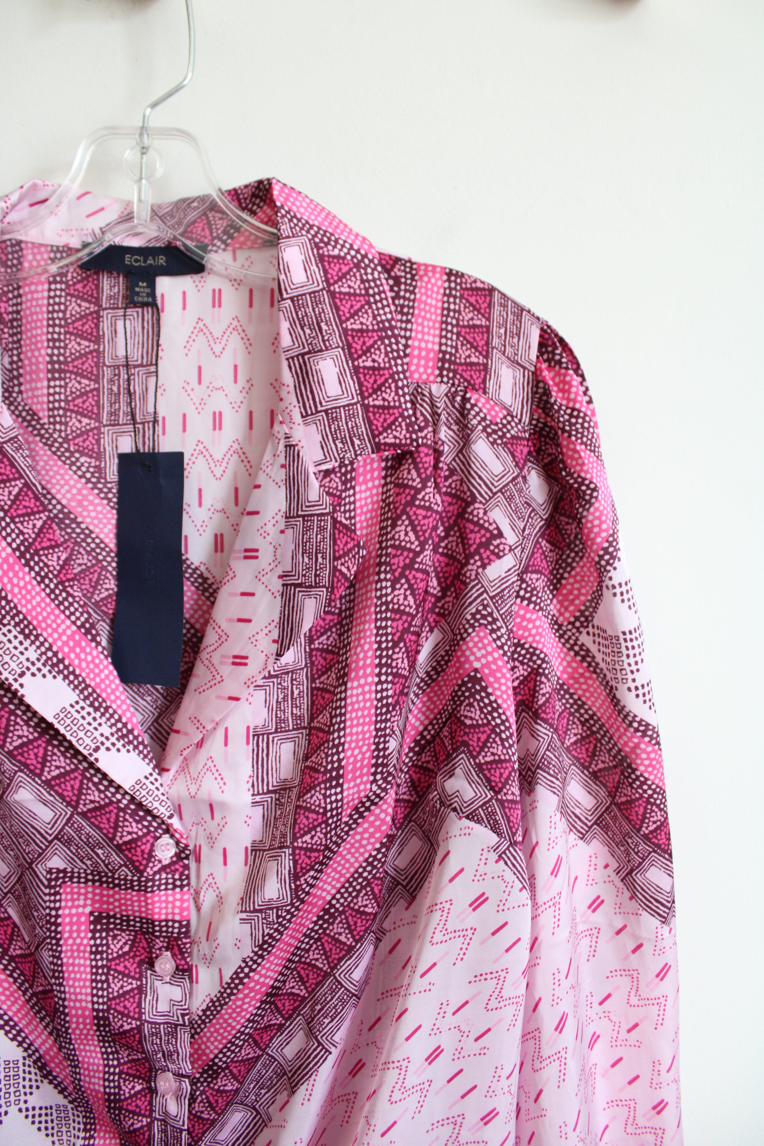 NEW Eclair Pink Patterned Button Down Tied Top | M