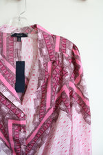 NEW Eclair Pink Patterned Button Down Tied Top | M