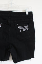 Shein Silver Flame Embroidered Pocket Black Cut Off Shorts | L (8-10)
