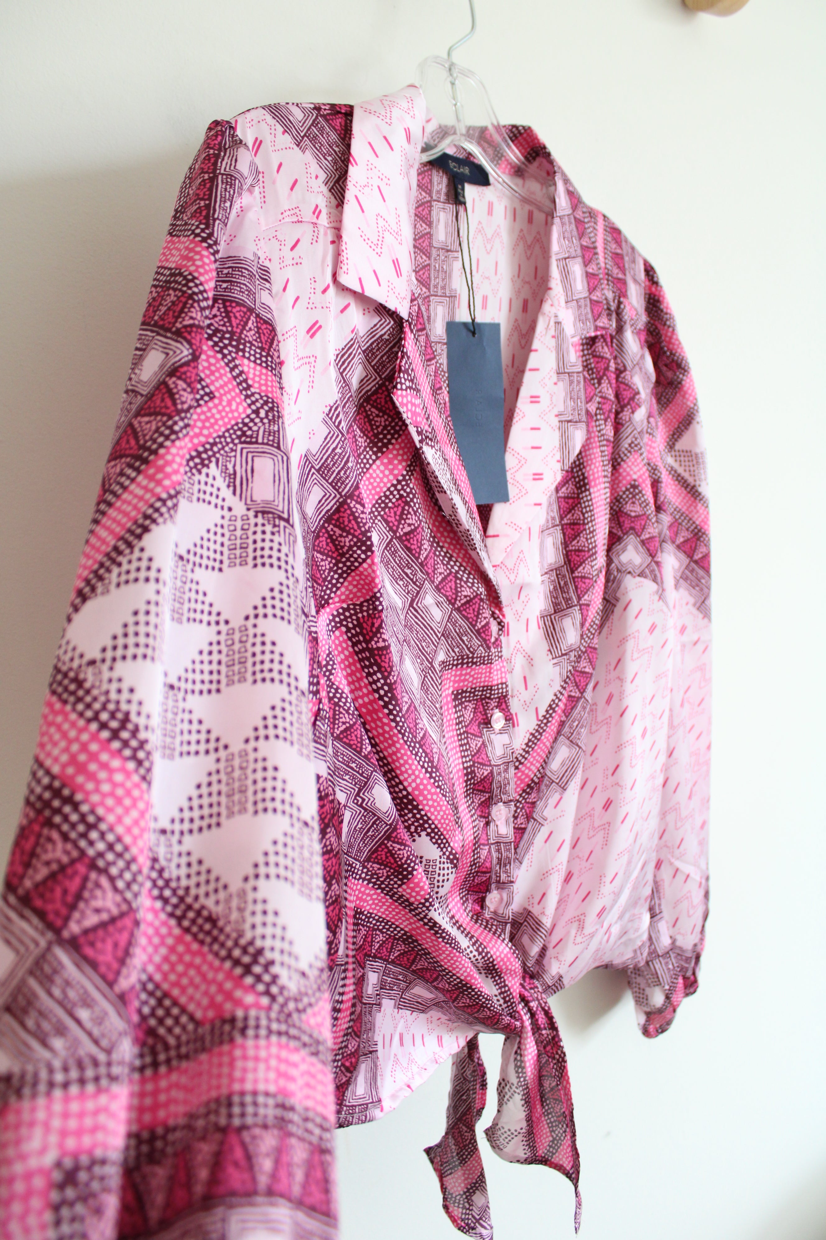 NEW Eclair Pink Patterned Button Down Tied Top | M