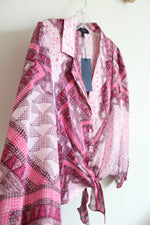 NEW Eclair Pink Patterned Button Down Tied Top | M